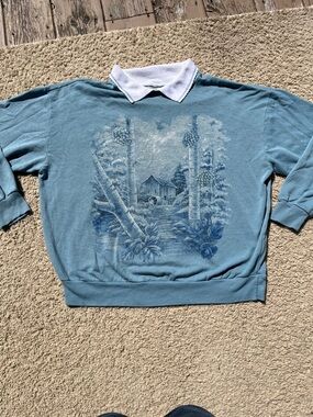 Vintage Blue Basic Editions Women's M Collared Sweatshirt Cottagecore Aesthetic